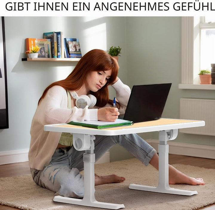 Soontrans Laptoptisch 60 x 40 cm, Laptop Tisch mit Schublade, Höhenverstellbar, 4 Winkelverstellbar,