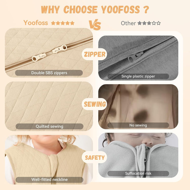 Yoofoss Schlafsack Baby Winter 2.5 Tog - 90cm/18-24 Monate Winterschlafsack Baumwolle Babyschlafsack