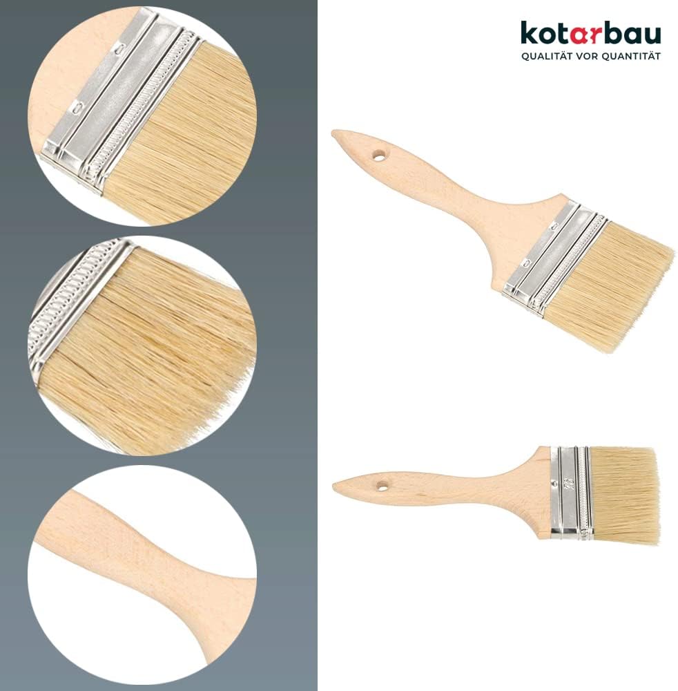 KOTARBAU® 20er Set Farbpinsel Mit Holzgriff Alle 76 mm Flachpinsel Beizen Lasur Farben Malerpinsel S