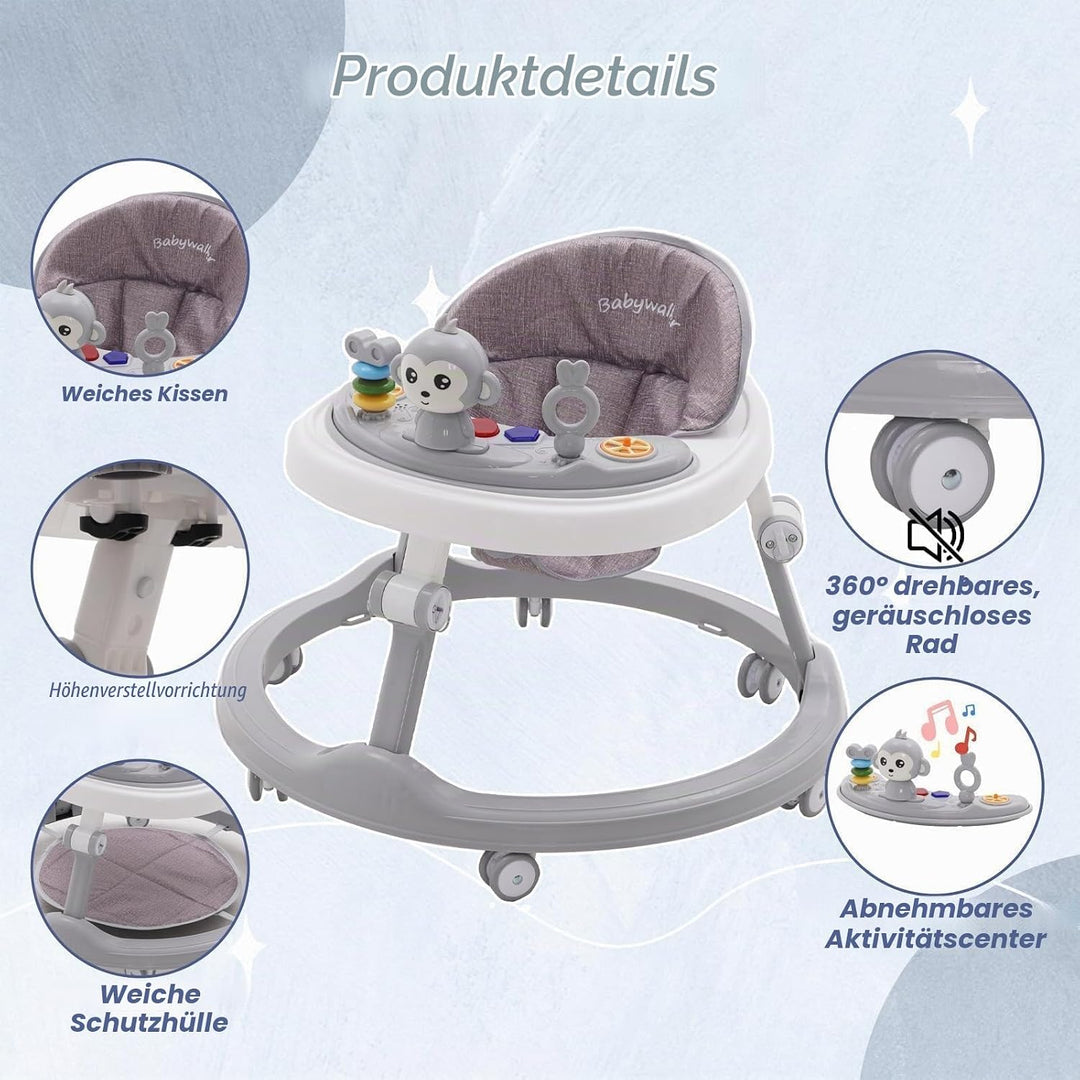 Lauflernhilfe Babywalker 5in1,mit Musikalisches Spielzeug und Herausnehmbarem Essteller,360-Grad-Räd