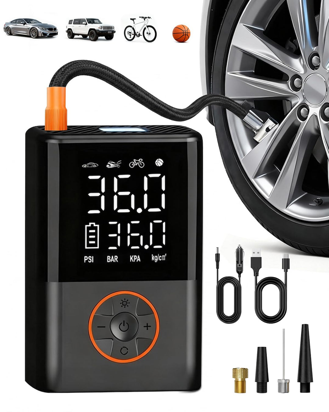 Kabelloser Elektrische Luftpumpe, 150 PSI 5400mAh, kabellose Mini Luftpumpe für Auto, Motorrad, E-Bi