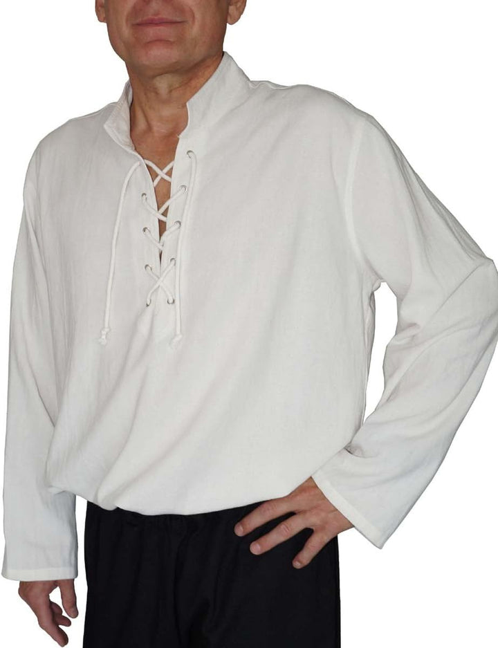 MAYLYNN Mittelalter Hemd Piratenhemd Wikinger Kelte Fischerhemd Yagumir, Gr. L L Weiss, L Weiss