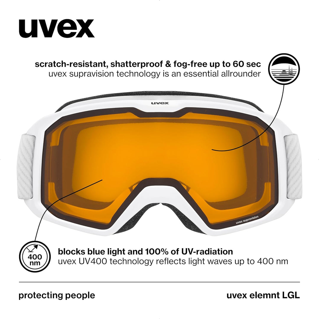 Uvex Unisex Elemnt Lgl Skibrille (1er Pack) Einheitsgrösse white/lasergold lite-clear, Einheitsgröss