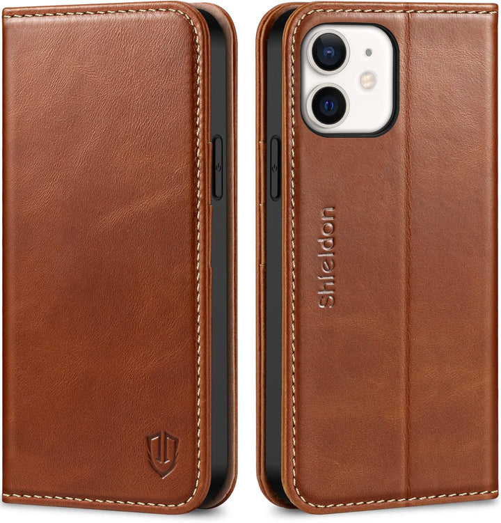 SHIELDON Hülle für iPhone 12 Pro Handyhülle [Erstklassig Echtleder] [Kartenfach] [Magnet] [Standfunk