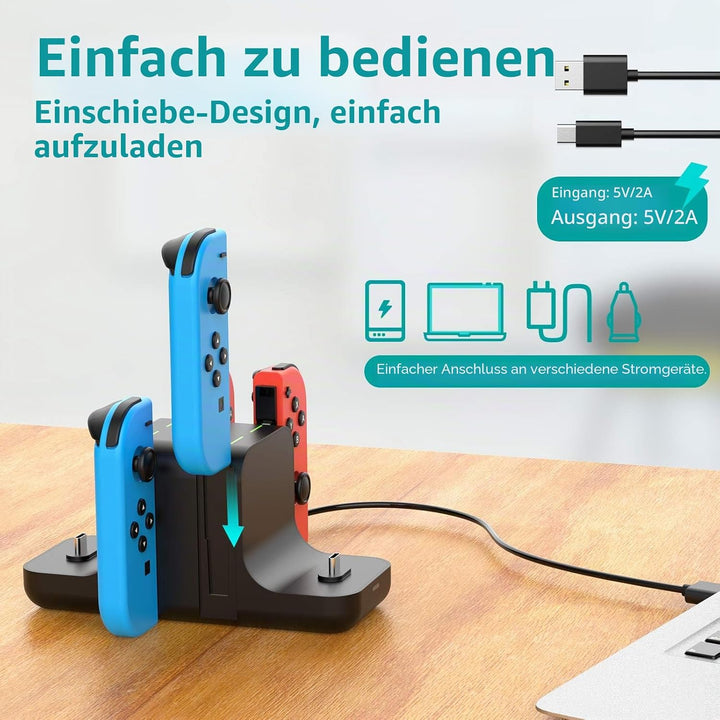 GeeRic Ladestation Kompatibel für Switch,6 IN 1 Switch Joy Con Ladegerät joycon ladestation Lade Doc