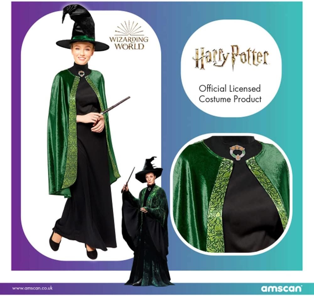 Amscan - Erwachsenenkostüm Professor Mc Gonagall aus Harry Potter, Kleid, Umhang, Hut, Magierin, Zau
