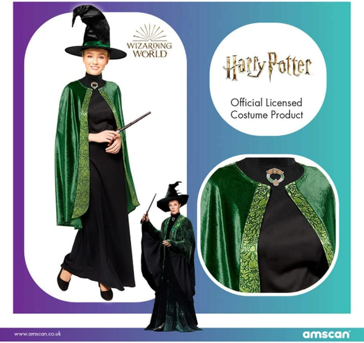 Amscan - Erwachsenenkostüm Professor Mc Gonagall aus Harry Potter, Kleid, Umhang, Hut, Magierin, Zau