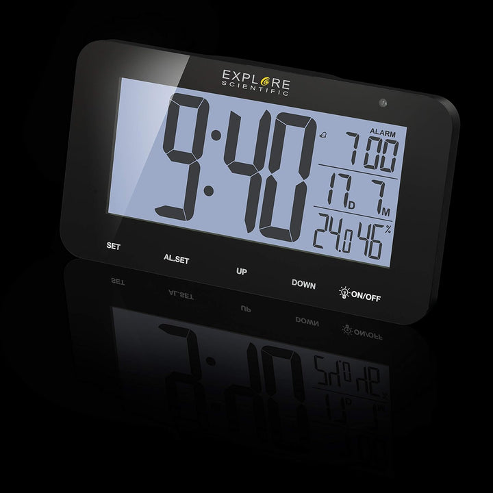 Explore Scientific Funk-Tischuhr mit Display RDC1004 Alarm & Snooze schwarz, Schwarz