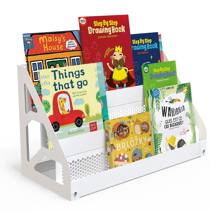Metall Bücherregal Kinder, 3-stufiges Montessori Kinderregal, Kleines Bücherregal für Kinderzimmer,