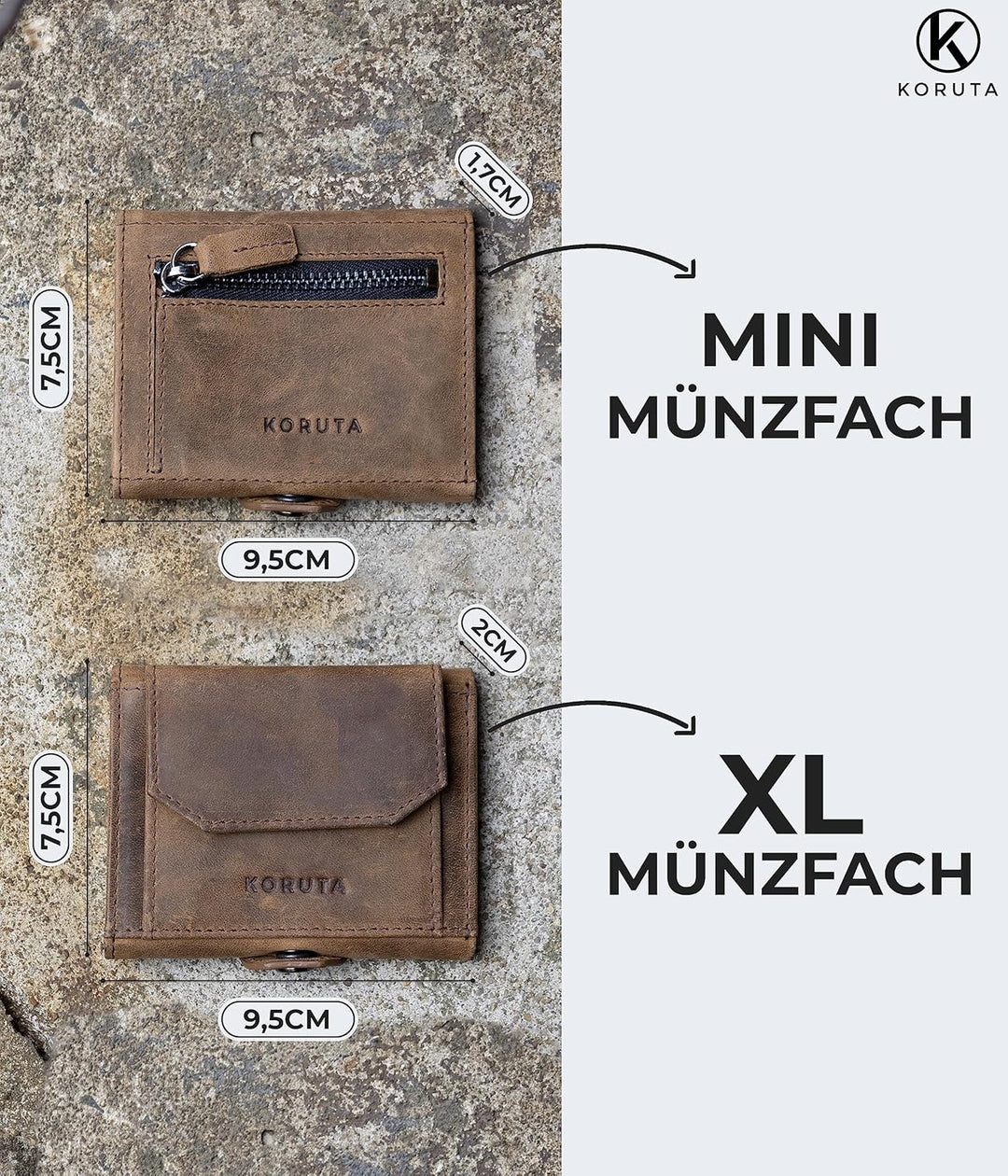 KORUTA Airtag Wallet mit Münzfach & RFID-Schutz - Airtag Portmonee Herren klein aus echtem Leder - M
