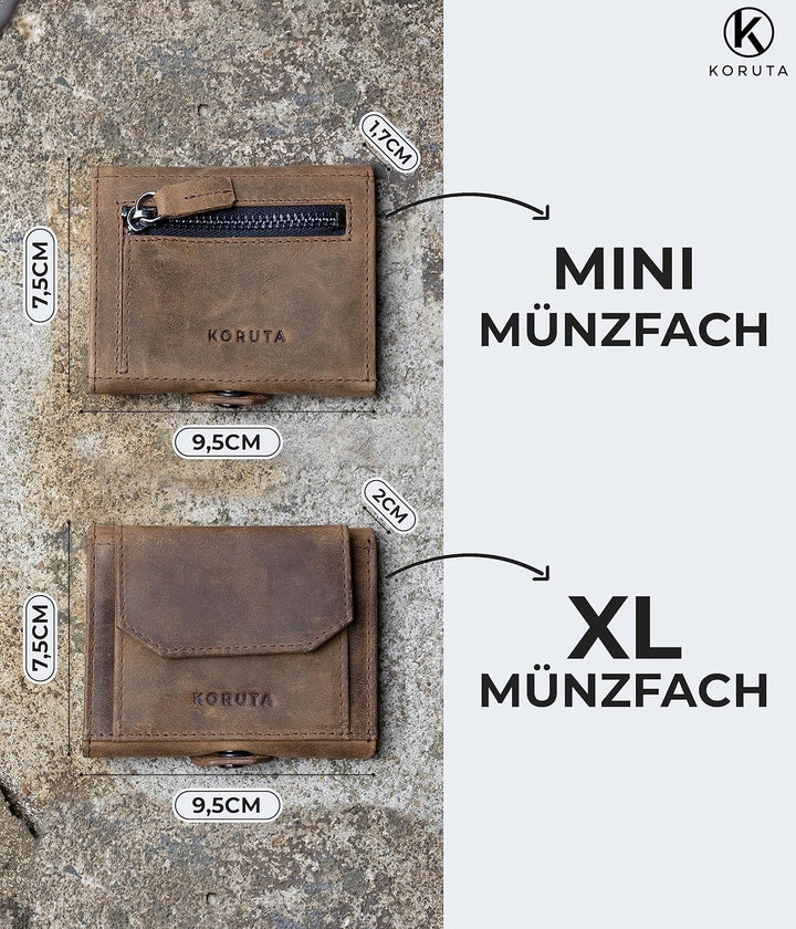 KORUTA Airtag Wallet mit Münzfach & RFID-Schutz - Airtag Portmonee Herren klein aus echtem Leder - M