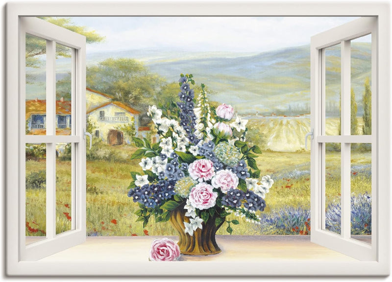 ARTland Leinwandbilder Wandbild Bild auf Leinwand 100x70 cm Landschaften Fensterblick J4WH Blumenbou