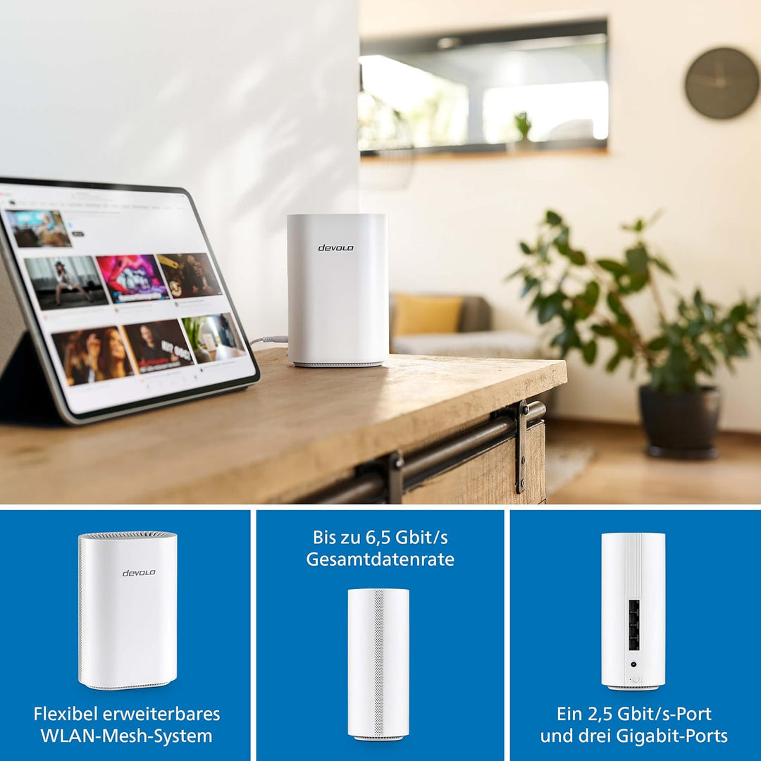 devolo WiFi 7 Mesh BE6500 2-Pack, Highspeed Mesh-WLAN-System, WLAN-Verstärker, bis zu 6.500 Mbit/s,