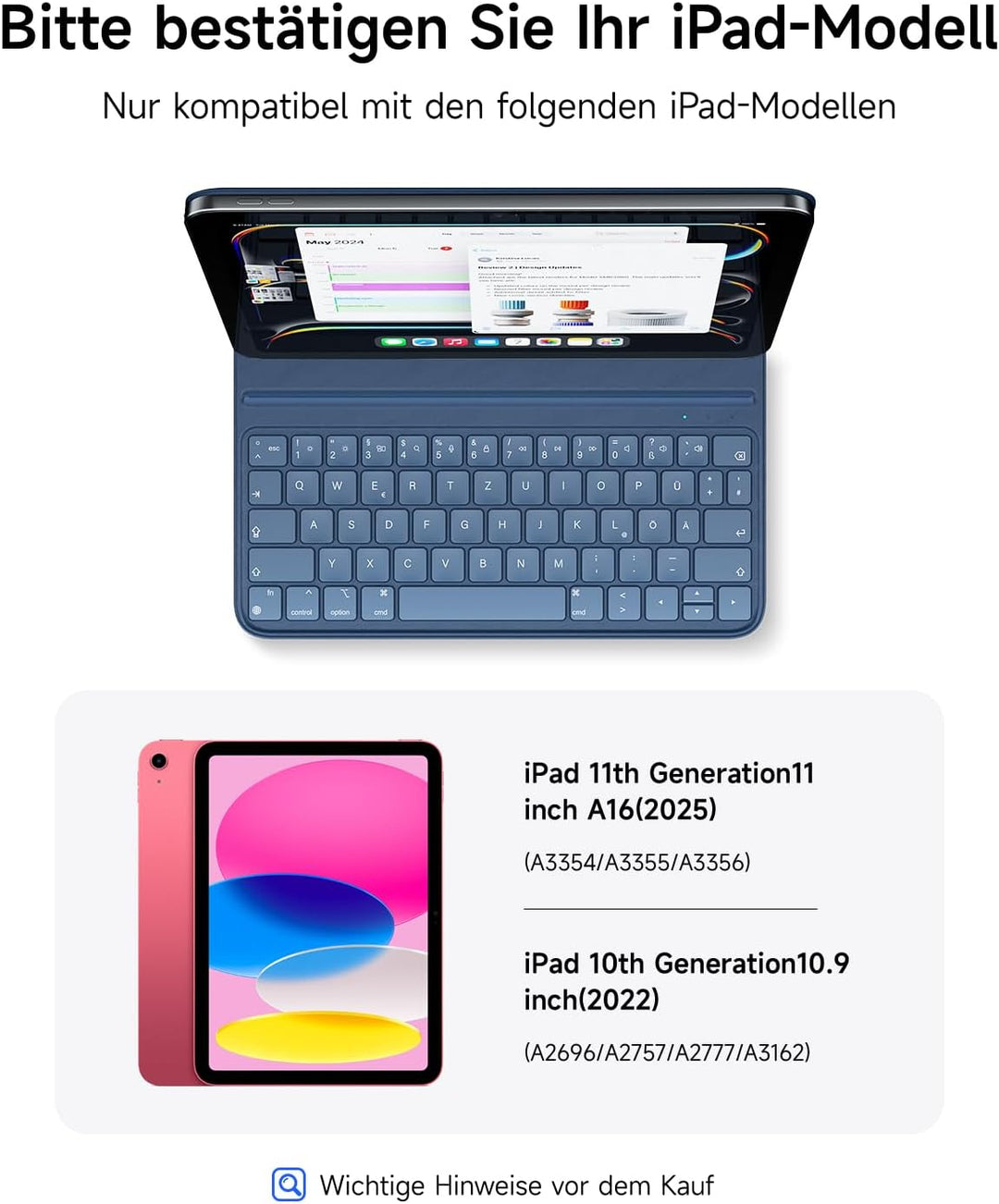 HOU ipad 10 Generation Hülle mit Tastatur (10,9 Zoll 2022),einstellbarem Winkel Tastatur ipad 10. Ge