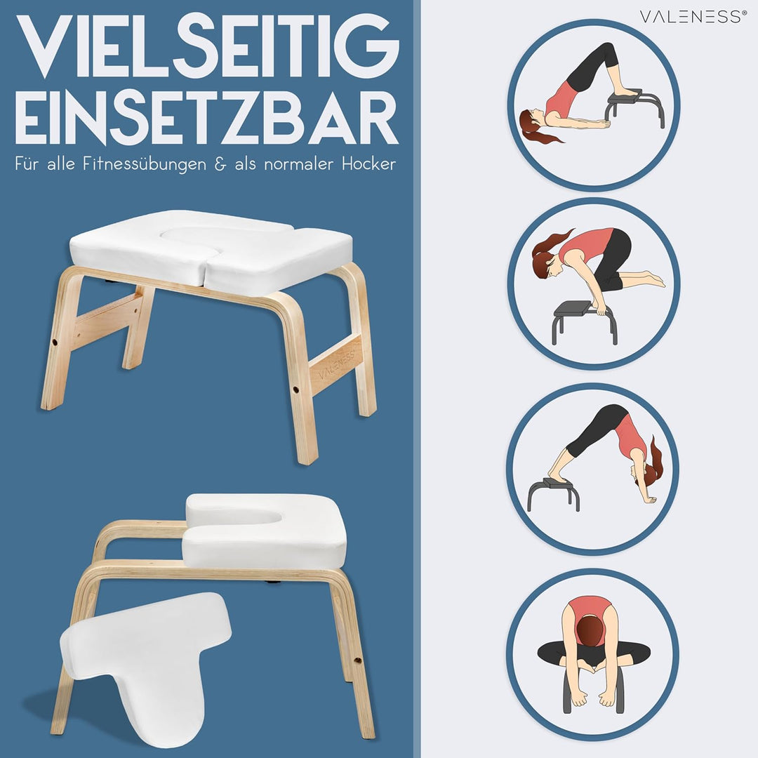 VALENESS® Yoga Kopfstandhocker - Hochwertiger Yoga Hocker inkl. Yogagurt, Yogablock & Übungsposter -