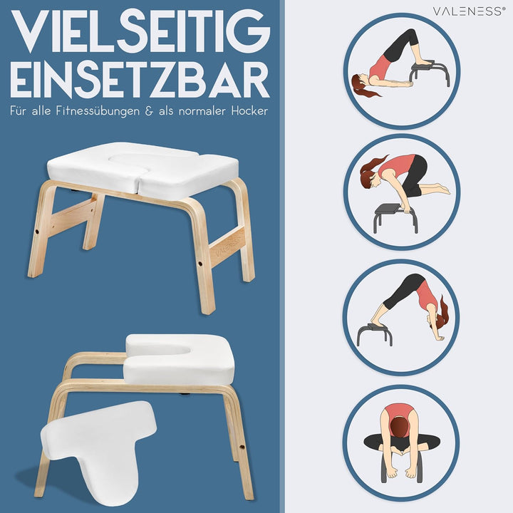 VALENESS® Yoga Kopfstandhocker - Hochwertiger Yoga Hocker inkl. Yogagurt, Yogablock & Übungsposter -