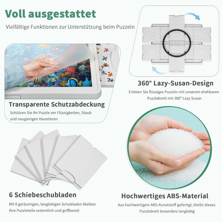 Leichtes 1500-Teile Drehbares Puzzlebrett mit 6 Schubladen & Schutzabdeckung, 360° Lazy-Susan-Design