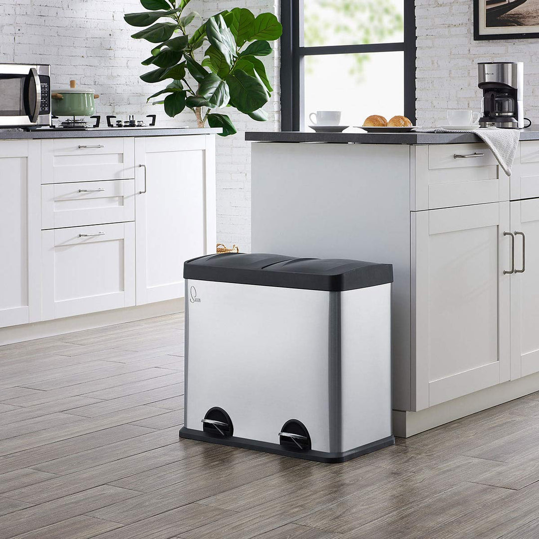 SVITA T2X24 Edelstahl Mülleimer 48 Liter Silber 2 x 24L Treteimer Abfalleimer Mülltrennung mit