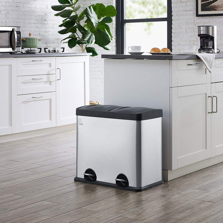SVITA T2X24 Edelstahl Mülleimer 48 Liter Silber 2 x 24L Treteimer Abfalleimer Mülltrennung mit