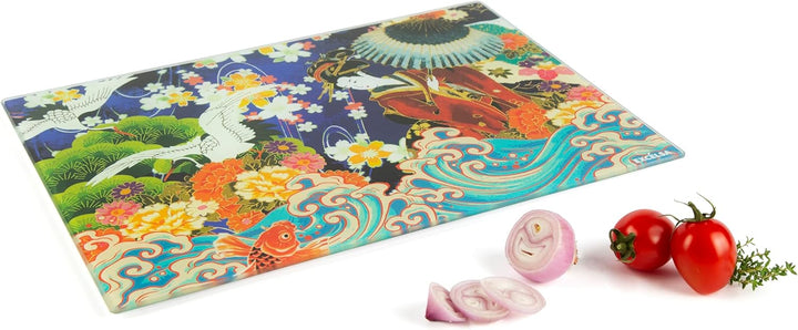 Excelsa Kimono Schneidebrett aus Glas, dekoriert, orientalischer Stil, 25 x 35 cm, mehrfarbig, mit r