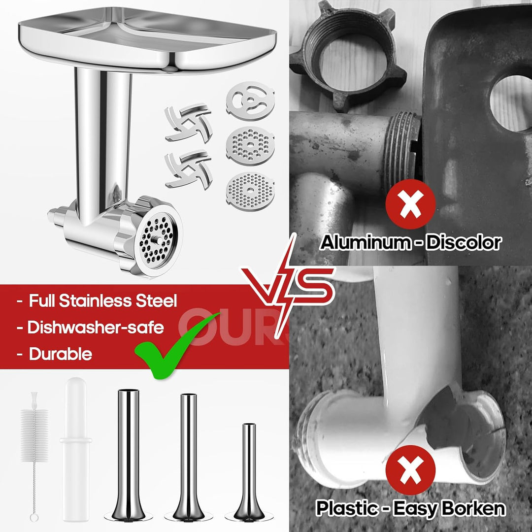 Edelstahl Fleischwolf Aufsatz für Kitchenaid Zubehör, Hohe Qualität Edelstahl Fleischwolf für Kitche