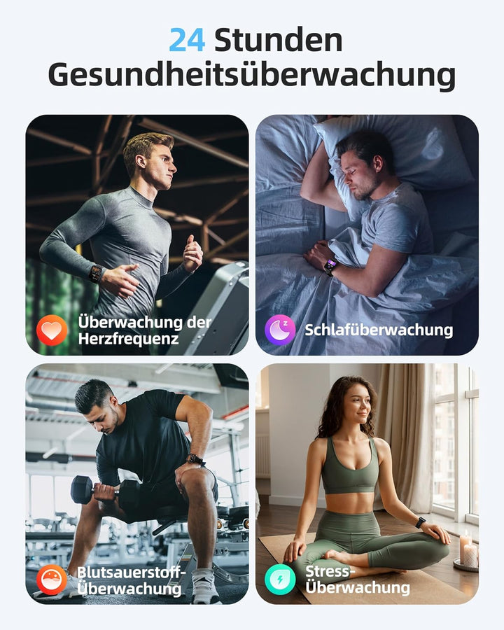 Parsonver Smartwatch Damen Herren, 5ATM Wasserdicht Schwimmuhr, 1.8" HD Bildschirm Fitnessuhr Damen