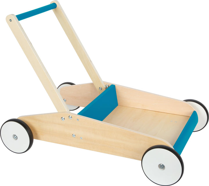small foot Lauflernwagen Petrolblau, robuster Schiebewagen aus Holz, mit grosser Ladefläche, ab 12 M