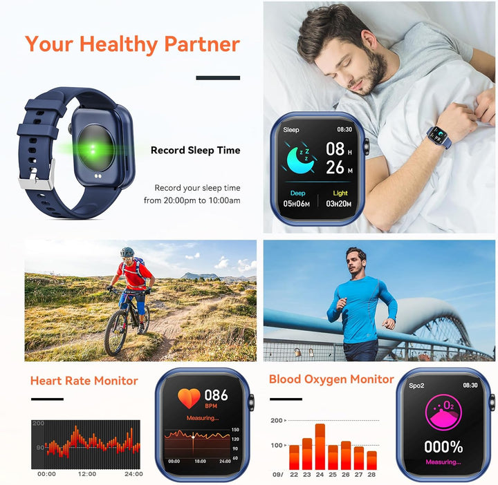 Smartwatch Damen Herren, 1.85" Zoll Touchscreen Smart Watch mit Bluetooth Anrufe, Uhr Damen Herren m