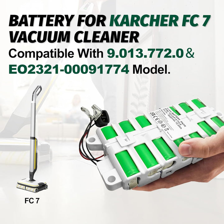 Akkus für Kärcher FC7 Serie Staubsauger, Kompatibel mit Kärcher Staubsauger Akku：9.013.772.0, EO2321
