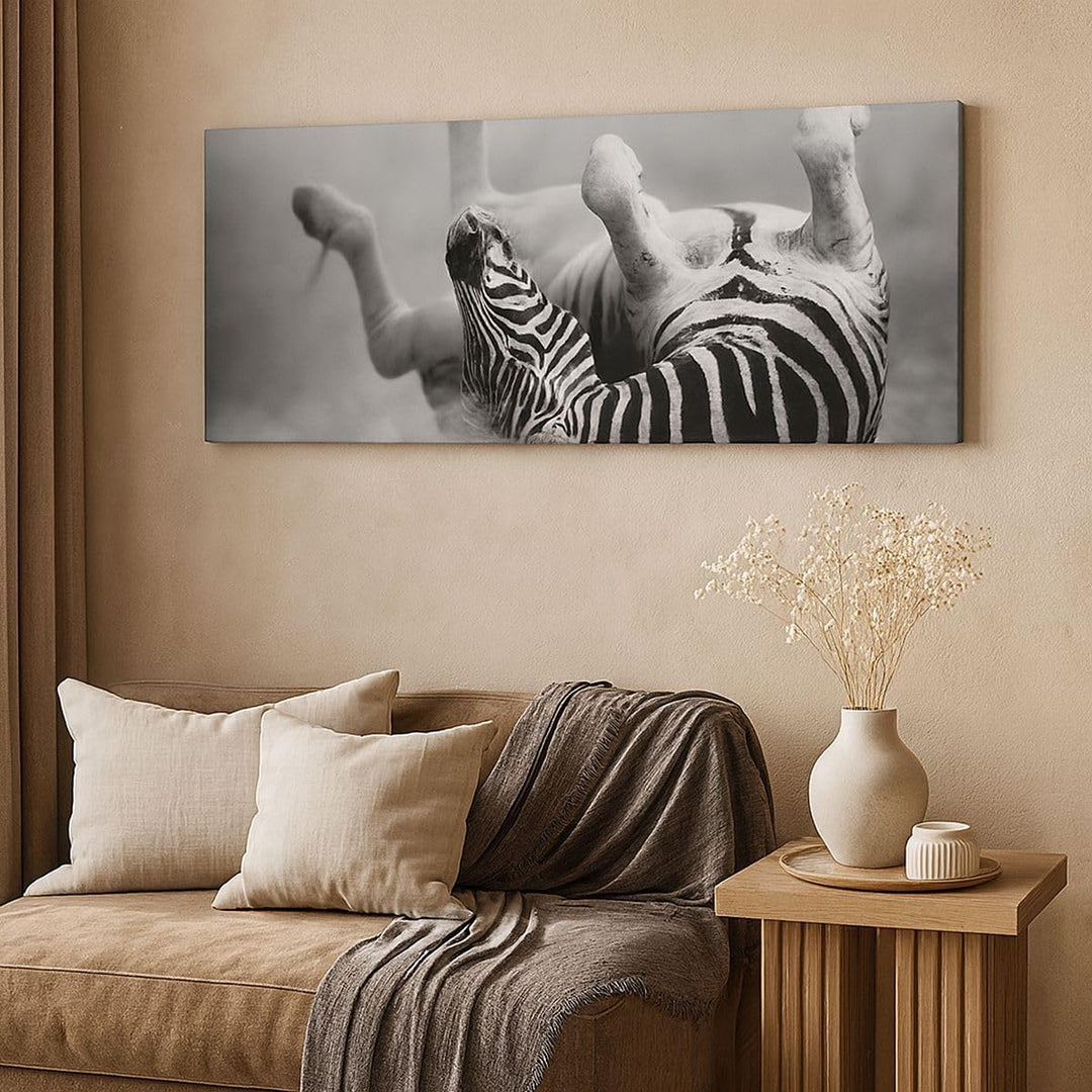 Panorama Bilder auf Leinwand 100x40cm Leinwandbild Zebra Streifen Tier wild Gross Wanddeko Bild Schl