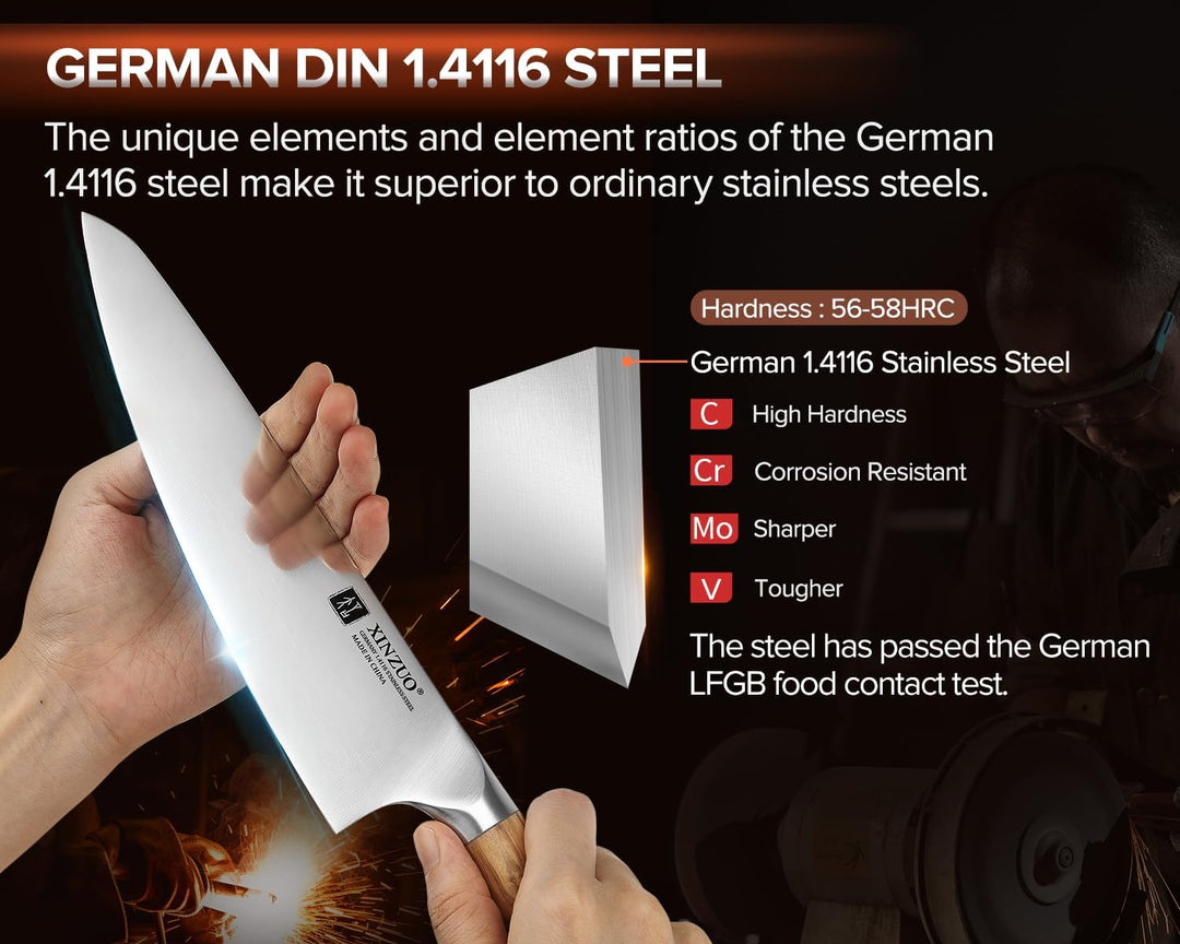 XINZUO Edelstahl 21cm Kochmesser -Profi Geschmiedet Scharf Chefmesser Deutschem 1.4116 Edelstahl Küc