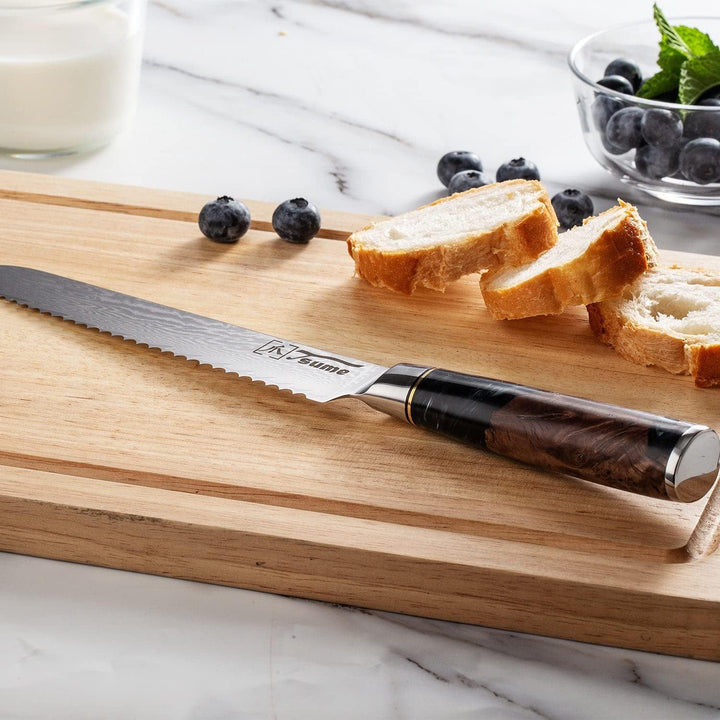 Tsume Brotmesser Onyx, Klingenlänge 19cm, Echtes Damast Küchenmesser, 67 Schichten VG10 Edelstahlker