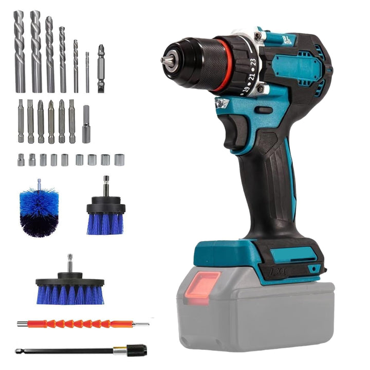 18V Akku Schlagbohrschrauber Set kompatibel mit Makita Akku, Akku Bohrmaschine mit 24tlg Zubehör Dri