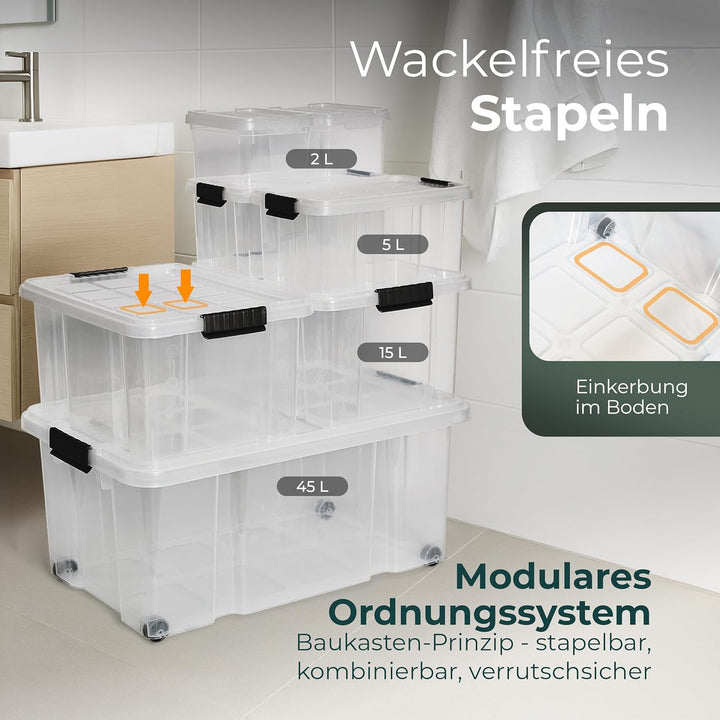 Novaliv 2x Unterbettkommode mit Rollen 28L Aufbewahrungsbox Deckel transparente Nestbar stapelbare m