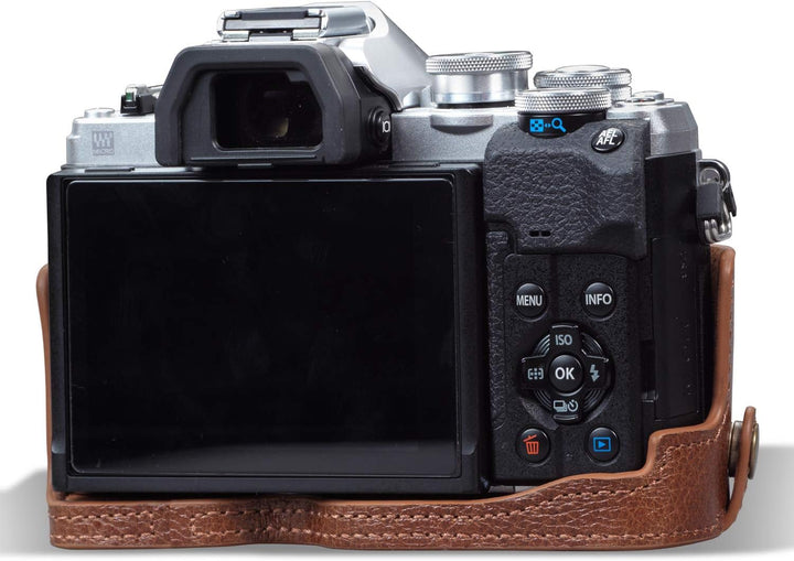 MegaGear MG1933 Ever Ready Echtleder Kameratasche mit Trageriemen kompatibel mit Olympus OM-D E-M10