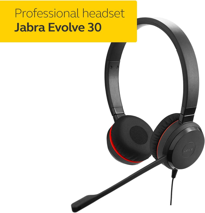 Jabra Evolve 30 UC Stereo Headset – Unified Communications Headphones for VoIP Softphone with Passiv