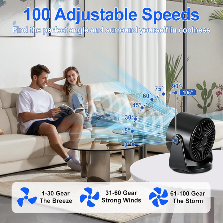 Wiederaufladbarer Tischventilator,Tragbarer Ultraleiser Kleiner Personalventilator mit Akku,105° Ver