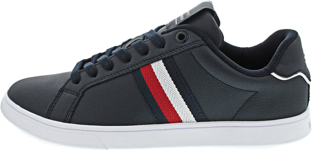 Tommy Hilfiger Herren Cupsole Sneaker Corporate Leather Cup Stripes Schuhe, Weiss (White), 40 EU, Bl