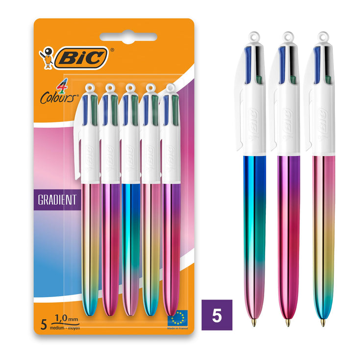 BIC 4 Farben Kugelschreiber Set 4 Colours Gradient, 5er Pack in Metallic-Farbverlauf, nachfüllbar, I