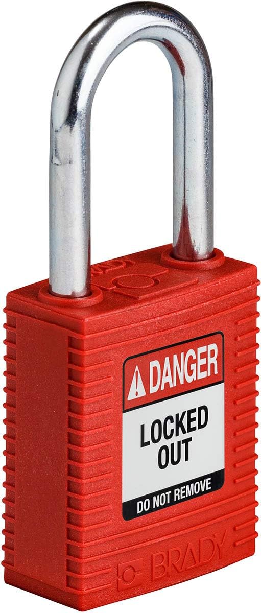 Brady (NYL-RED-38ST-KA3PK) SafeKey Nylon Lockout-Vorhängeschloss Mit Stahl Bügel 38.00 mm Rot KA - G