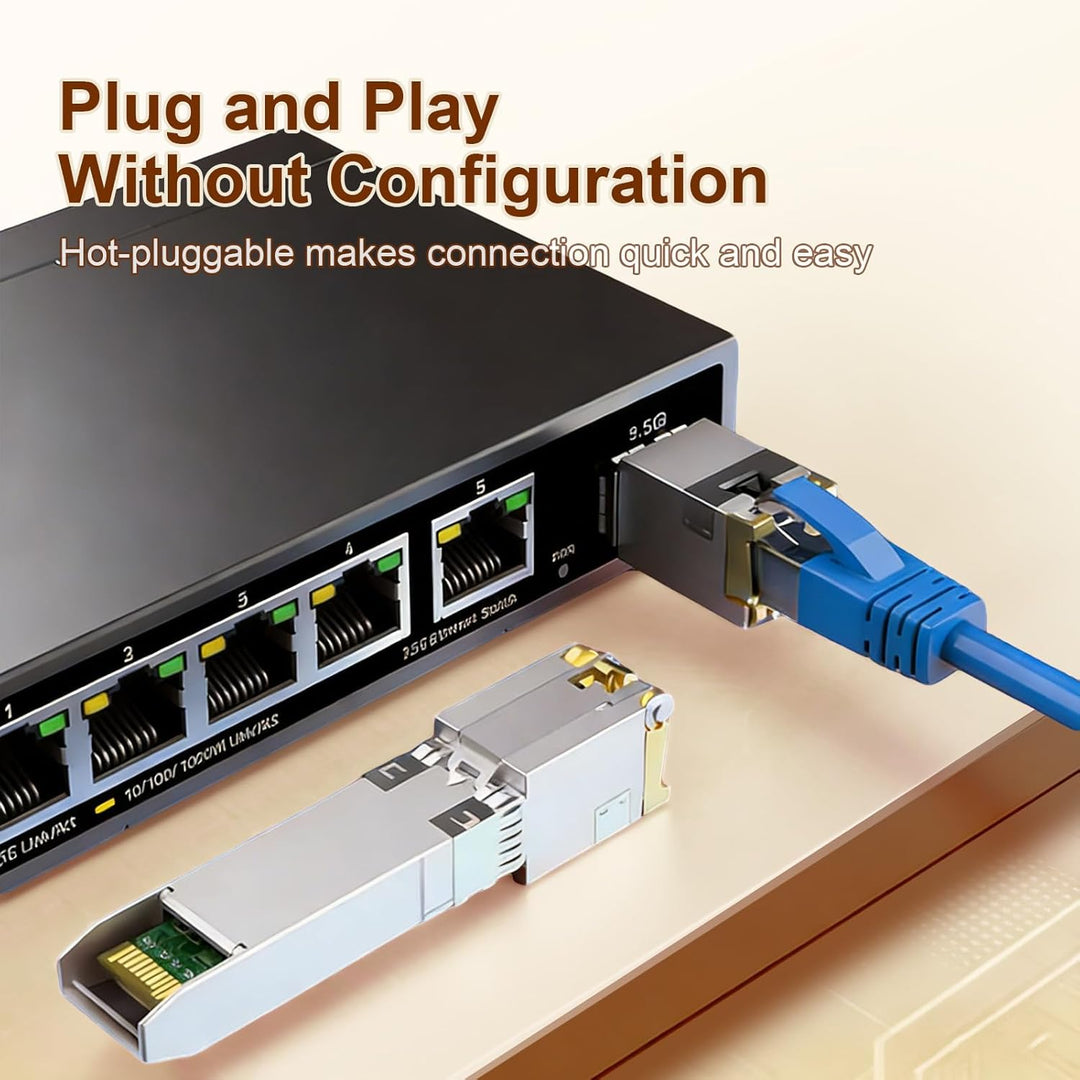 2-Stück 10G SFP+ RJ45 Kupfermodul, 10GBase-T SFP+ zu RJ45 Transceiver, CAT6A/CAT7, 30m, Hot-Swappabl