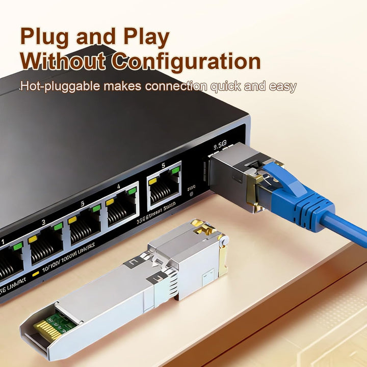 2-Stück 10G SFP+ RJ45 Kupfermodul, 10GBase-T SFP+ zu RJ45 Transceiver, CAT6A/CAT7, 30m, Hot-Swappabl