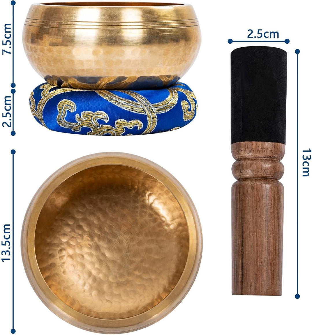 13 cm Tibetische Klangschale, Klangschale Original Handgefertigt Klangschalen Set mit Klöppel und Ki