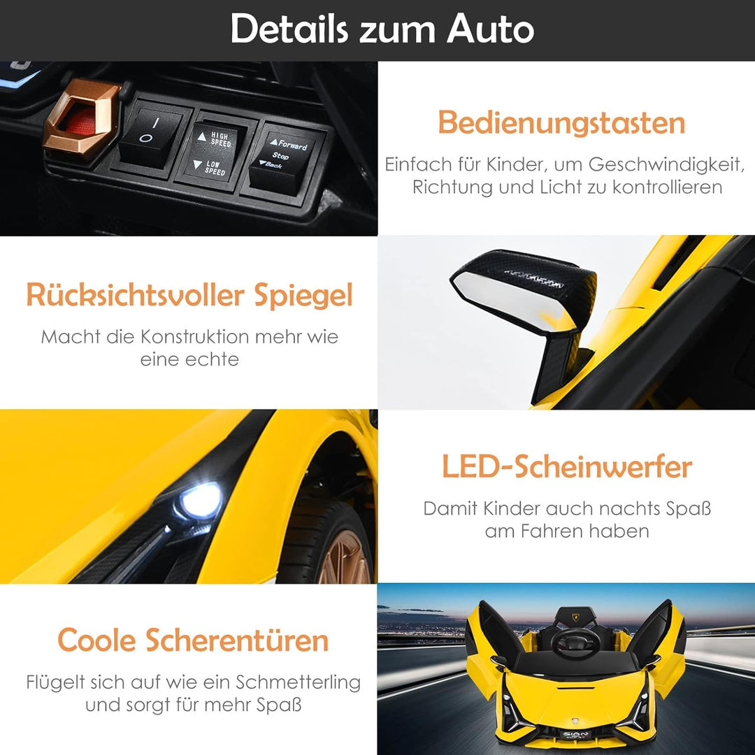 GOPLUS Kinder Elektroauto Lamborghini mit Fernbedienung, Kinderfahrzeug, Bluetooth USB & TF-Karte Sc