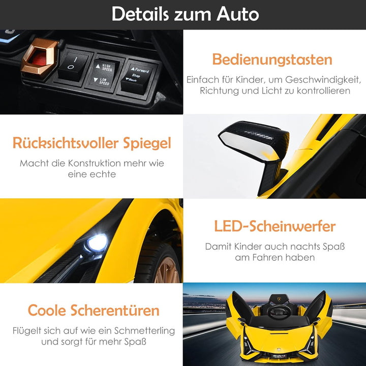 GOPLUS Kinder Elektroauto Lamborghini mit Fernbedienung, Kinderfahrzeug, Bluetooth USB & TF-Karte Sc