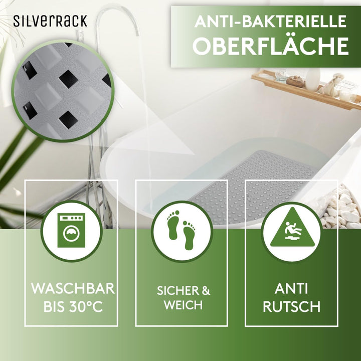 SilverRack Badewannenmatte 88x40 cm (Grau RAUTEN) - Antirutschmatte Badewanne BPA frei für Kinder un