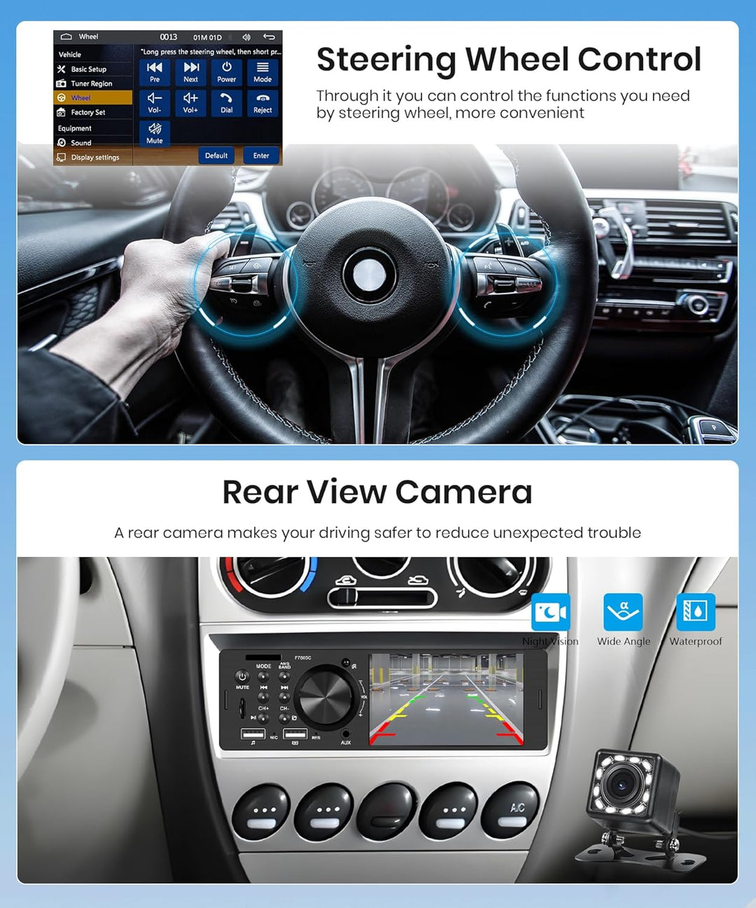 Rimoody Carplay 1 Din Autoradio mit Android Auto 4 Zoll Touchscreen Autoradio 1 Din mit Drehknopf mi
