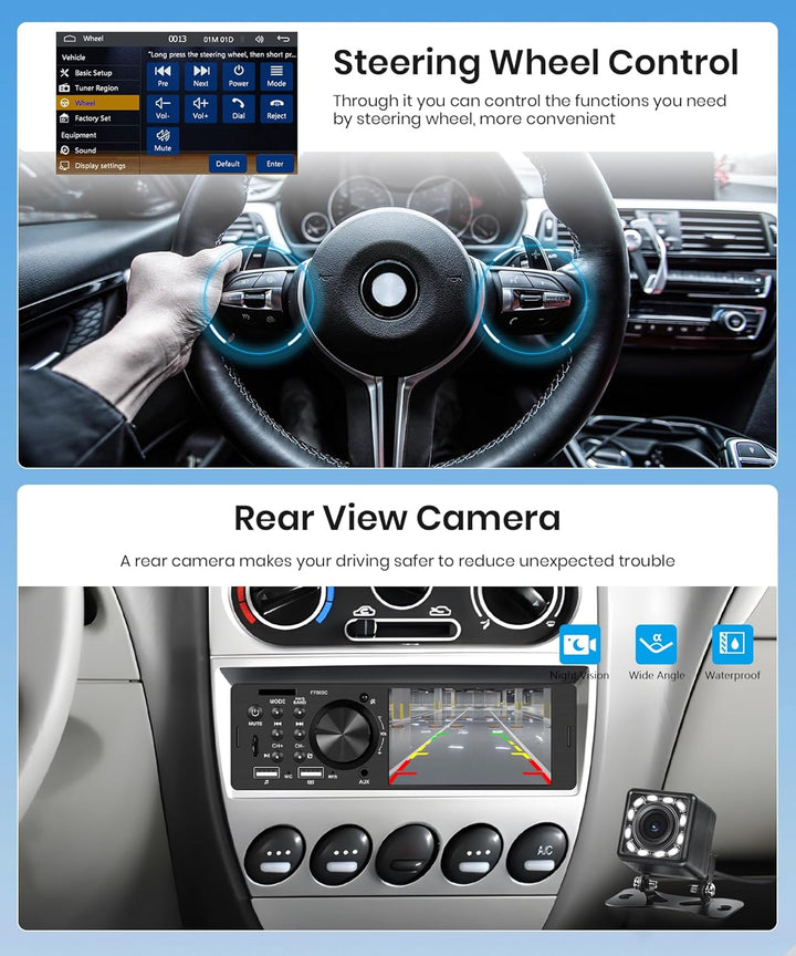Rimoody Carplay 1 Din Autoradio mit Android Auto 4 Zoll Touchscreen Autoradio 1 Din mit Drehknopf mi