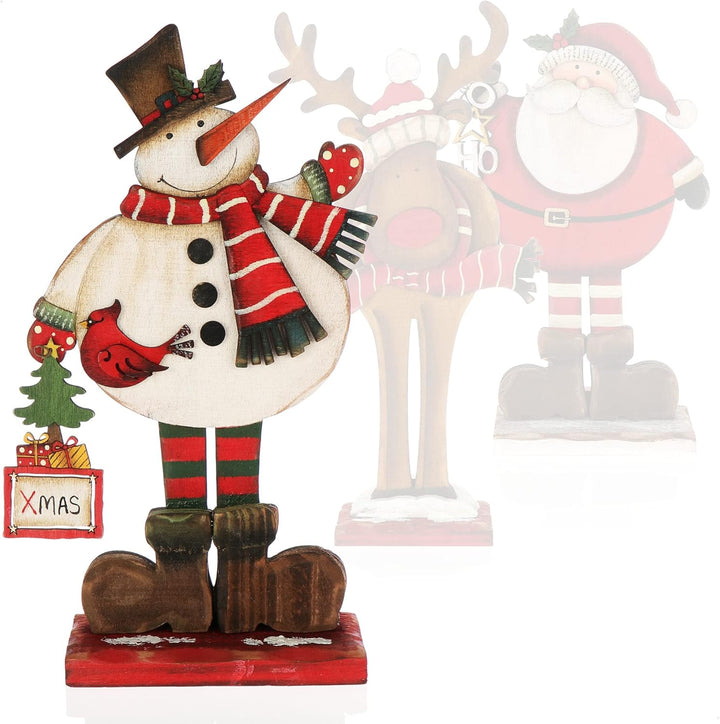 com-four® Dekorativer Aufsteller für Weihnachten - Schneemann aus Holz zum Hinstellen - Holz-Aufstel