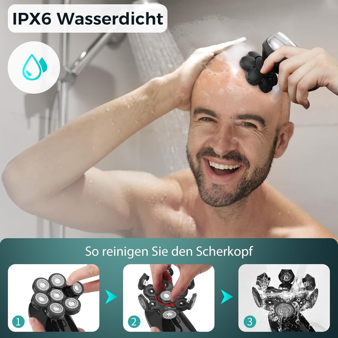 kensen Glatzen Rasierer Herren, 5 in 1 Kopfrasierer Glatze Wasserdichter Head Shaver Men Nass Trocke